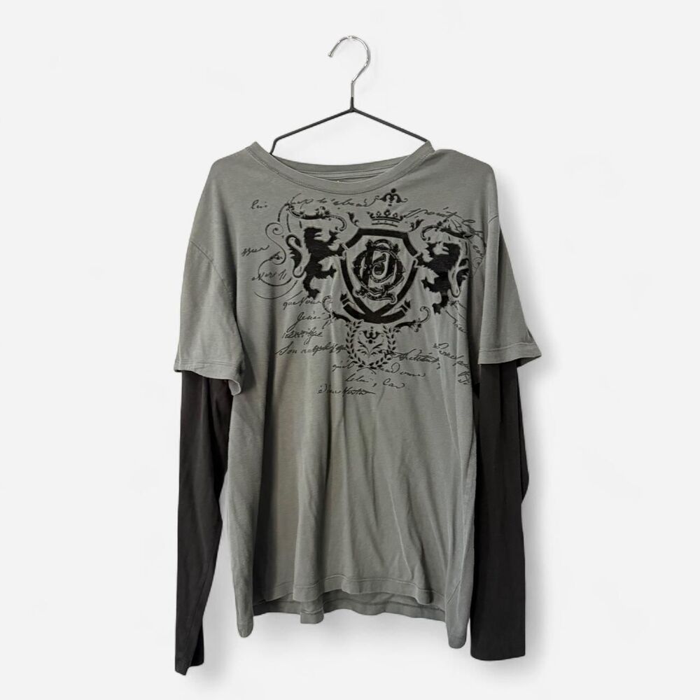 No Boundaries Y2K Cyber Grunge Layered Long Sleeve Shirt Medium 100% Cotton